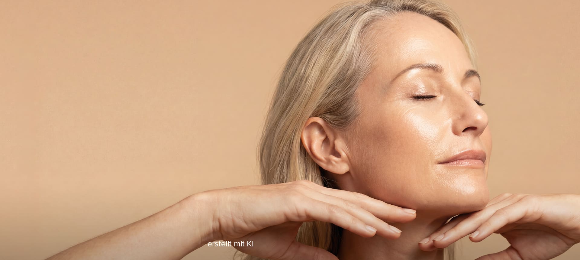 Blonde Frau mit geschlossenen Augen zum Thema Skin Quality